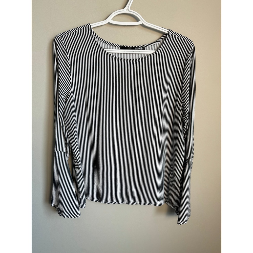 Rebel Sugar Striped Bell Sleeve Blouse Size Large Long Sleeve Nautical Boho Chic